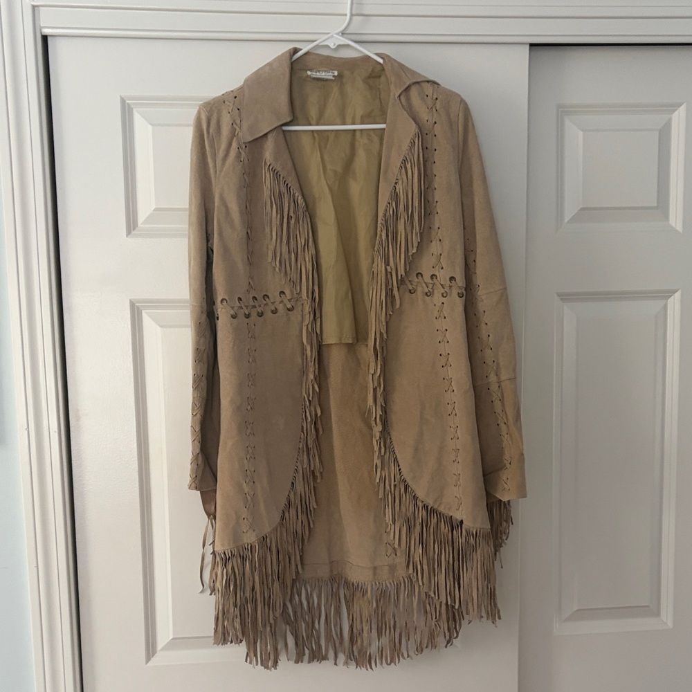 Wet Seal Beige Fringe Leather Jacket